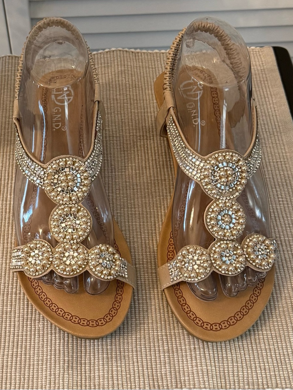 Embellished Tan Women's Sandals with Crystal Accents